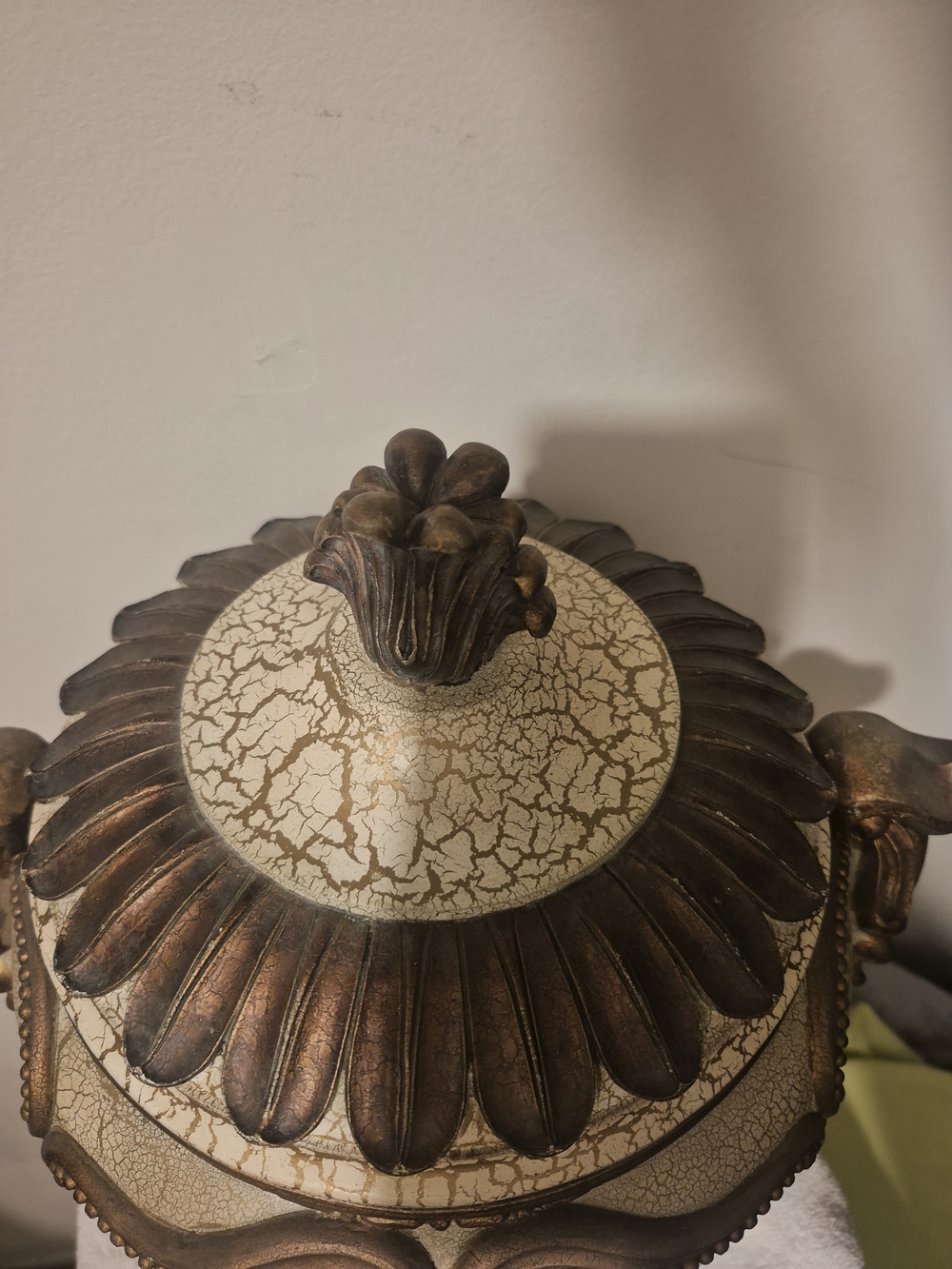 Ornate Decorative Covered Urn in Cream and Gold - Picture 6 of 8